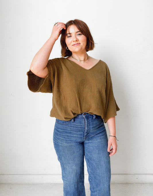 Chic Gauze Dolman Top in Tapenade