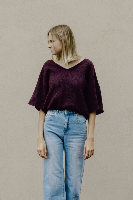 Chic Gauze Dolman Top in Eggplant
