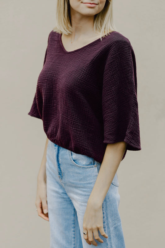 Chic Gauze Dolman Top in Eggplant
