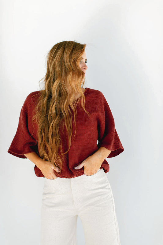 Chic Gauze Dolman Top in Red Pear – Factory Seconds, Final Sale!